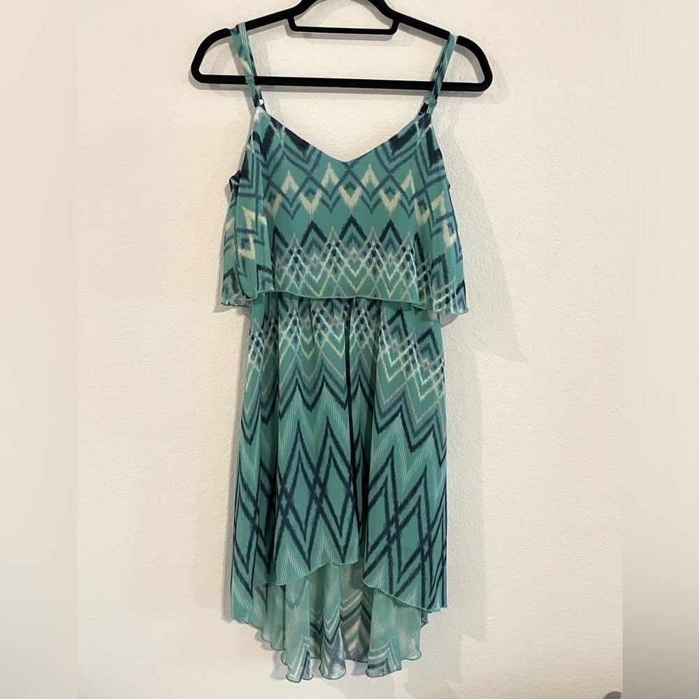 Lily Rose Women Dress Medium Blue & Green Geometric Flowy Contemporary Preppy